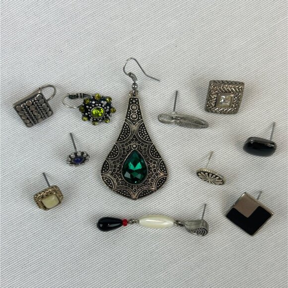 Mixed Lot Of 11 Single Earrings Vintage Modern Silver Tone Metal Gemstone Accent - Picture 5 of 7